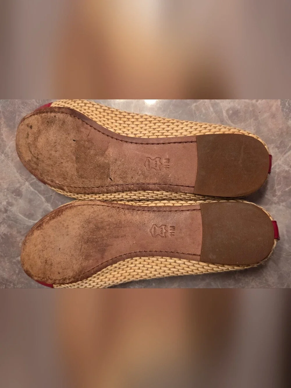 Tory Burch Red Patent Leather Bow Raffia Ballet Flats